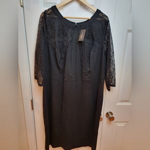 Lane Bryant Black Lace Sleeve Bodycon Midi Dress Size 24 NWT‎
